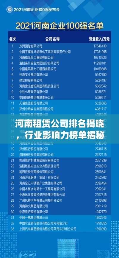 河南租赁公司排名揭晓，行业影响力榜单揭秘